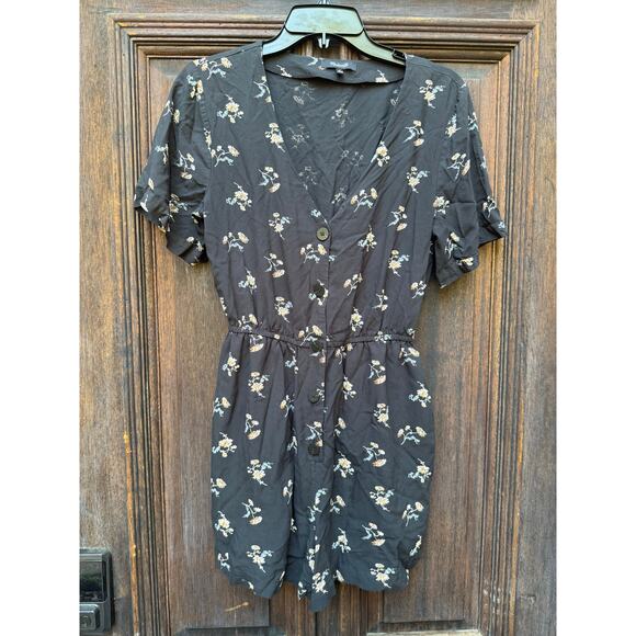 Madewell Button-Front Day Romper in Daisies Black Floral Size M - Picture 2 of 5